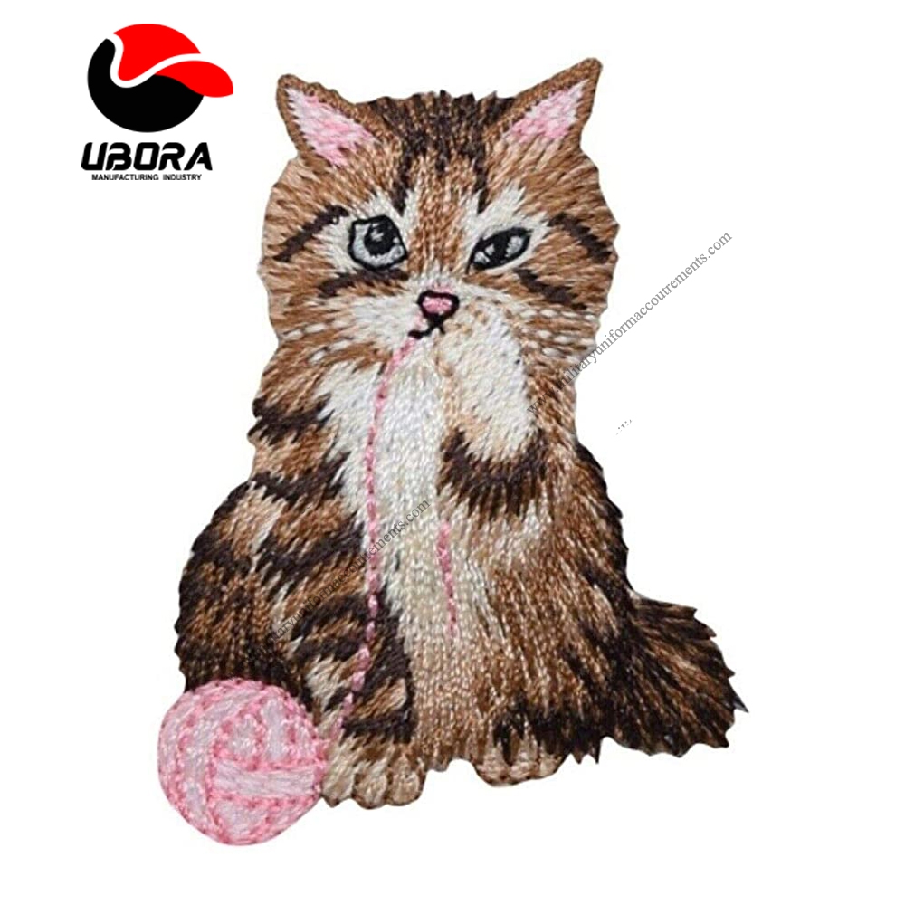 Spk Art Kitten Pink Yarn Brown Cat Embroidery Applique Iron On Patch, Sew on Patches Badge DIY Craft